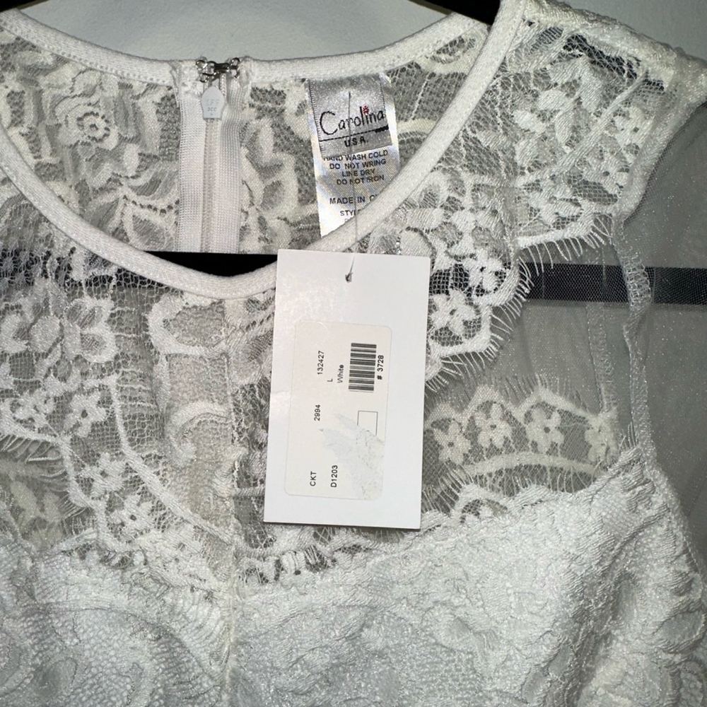 NWT NEW Wedding Women Carolina Dress, Size L, White lace short long sleeve party - Picture 9 of 16